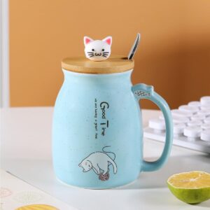 Spooky Creative Starry Sky Ceramic Mug – Cute 3D Cat Design with Lid & Spoon, Perfect for Office, Breakfast, & Gifts – Available in Blue – 420ml