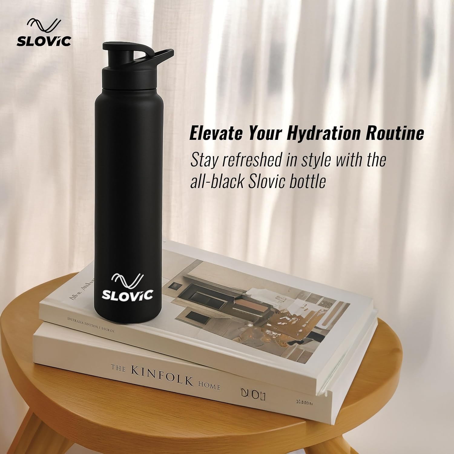 SLOVIC Steel Water Bottle 1 Ltr | Fridge Water Bottle with Sipper Cap | 100% BPA Free & leak-Proof | Sipper Bottles for Adults | Black - Image 2