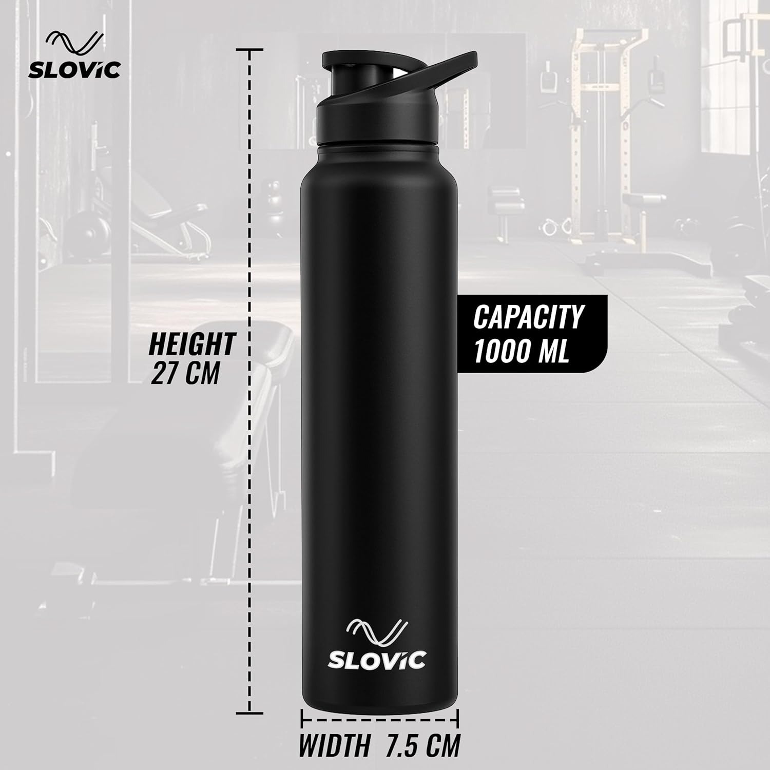 SLOVIC Steel Water Bottle 1 Ltr | Fridge Water Bottle with Sipper Cap | 100% BPA Free & leak-Proof | Sipper Bottles for Adults | Black - Image 3